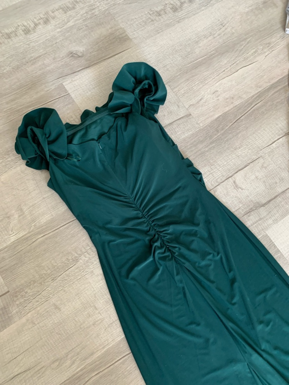 Xscape Emerald Green Ruffle Off-Shoulder Maxi Dress, size 14. - Picture 12 of 14